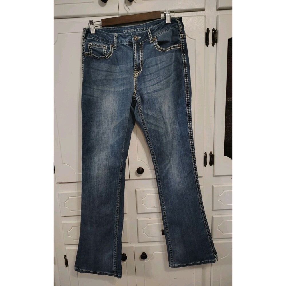 Cowgirl Tuff Co Demi Cream Jeans Blue Contrast Stitch Bootcut Womens W30 L35